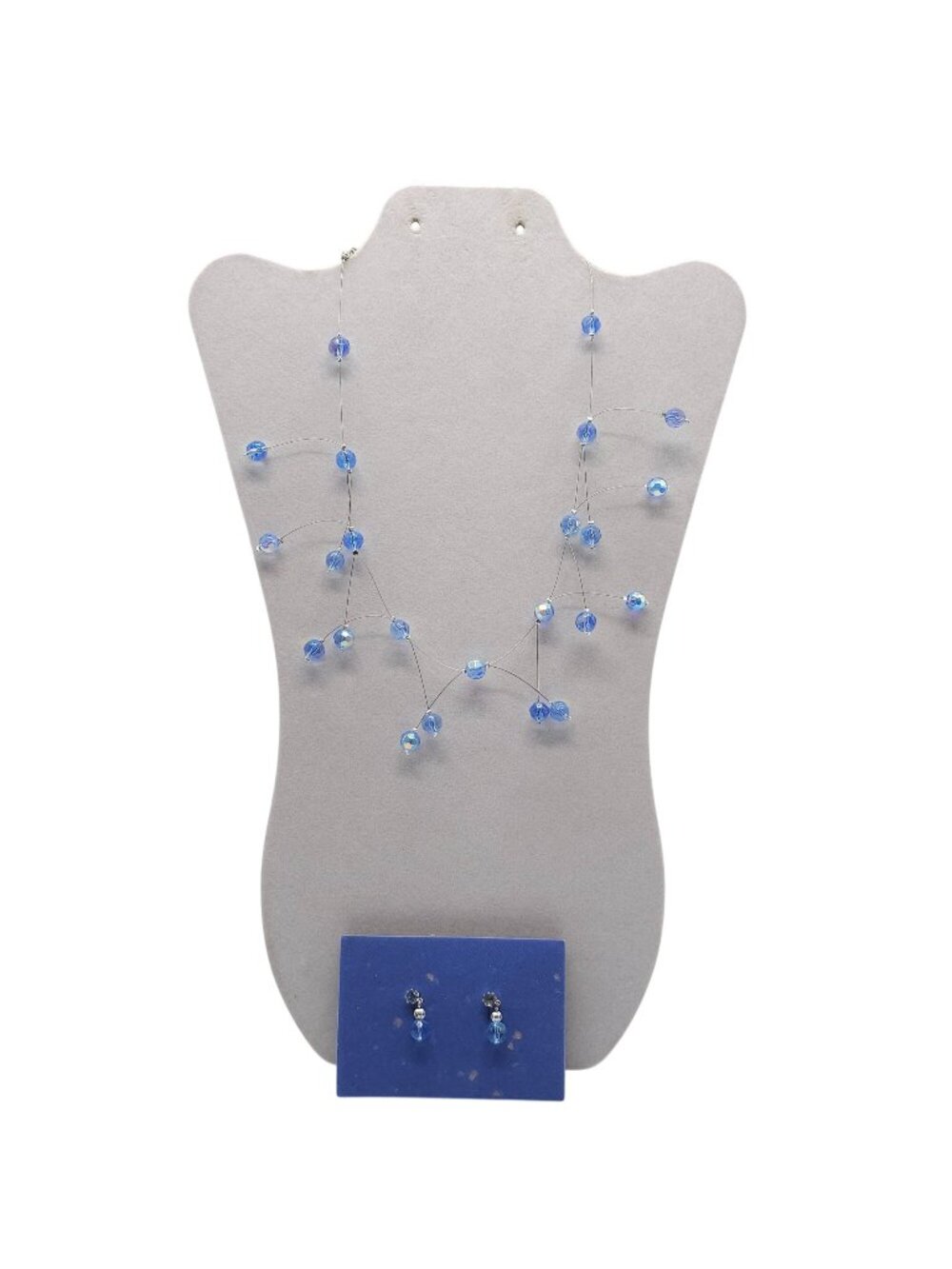 Beaded Illusion Necklace Earrings Gift Set Light Sapphire Avon 2004